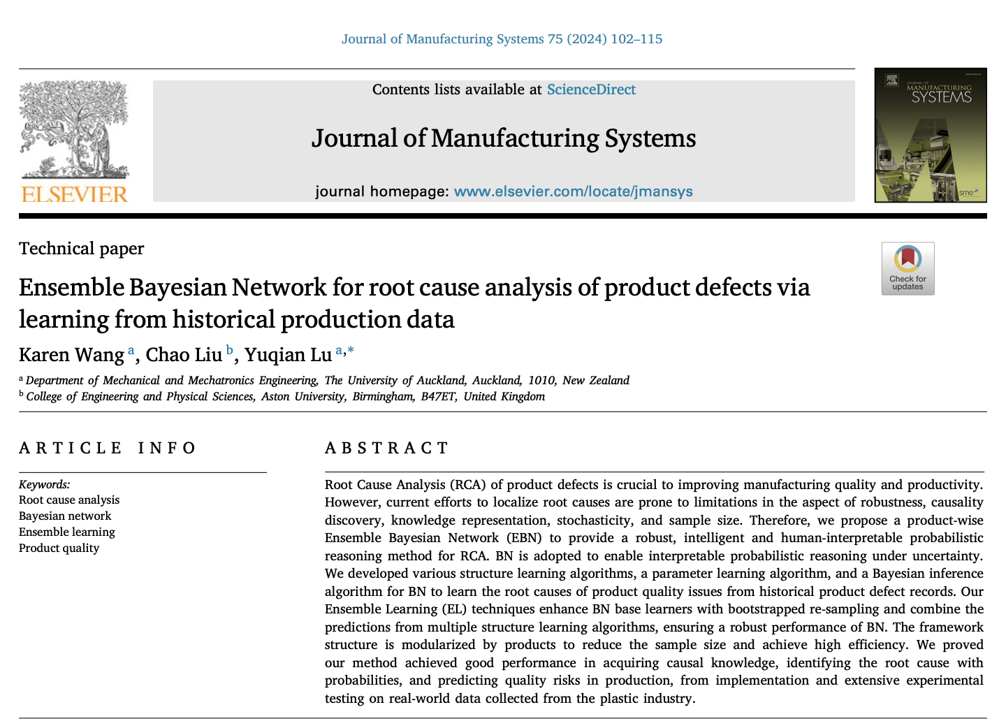 Groundbreaking Research in Manufacturing Quality Control from Karen Wang